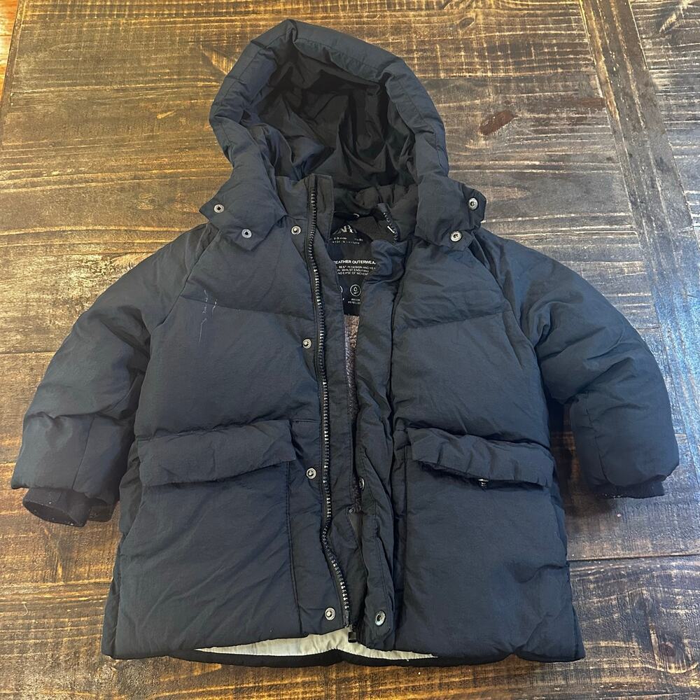 Zara Maxi Pockets Down Puffer Coat sz 2-3 Black Puffer Coat